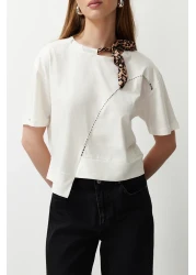 Edit by Trendyol White Leopard Halter Detailed Knitted T-Shirt TEDSS24TS00001