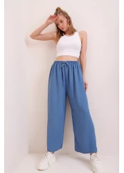 Trend Alaçatı Stili Women's Indigo Elastic Waist Relaxed Cut Aerobin Trousers