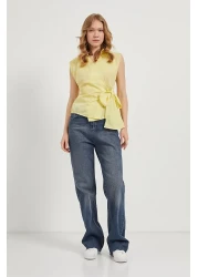 Arma Life Women's Side Tie Sleeveless Double Breasted Collar Yellow Blouse