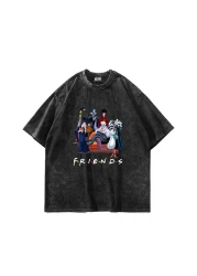 Sekizbiraltı Friends Printed Oversize Unisex Washable Black Tshirt