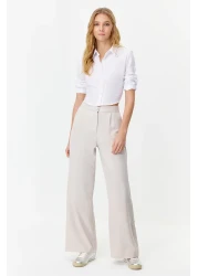 Trendyol Collection Gray Wide Leg Pleated Woven Trousers TWOSS21PL0189