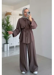Ka Hijab طقم برباط مريح - بني