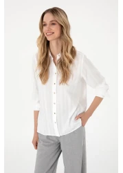 U.S. Polo Assn. قميص أبيض طويل الأكمام للمرأة 50299631 -VR013