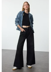 Trendyol Collection جينز بالازو أسود عالي الخصر وواسع للغاية - خصر مطاطي TWOAW24JE00350