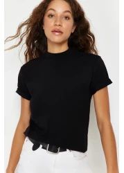 Trendyol Collection Black Stand Collar 100% Cotton T-Shirt - Twoaw20Ts0096