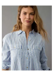 American Eagle قميص AE Weekend Vibes بأكمام طويلة وأزرار