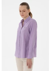 U.S. Polo Assn. قميص نسائي أساسي بأكمام طويلة ومزيج من الكتان الليلكي 50298098 -vr034