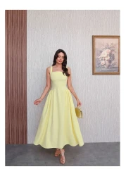 ESRAHELVACI Square Neck Thick Strap Midi Dress