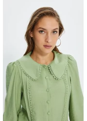 Trendyol Collection قميص بيبي بياقة دانتيل نعناعي - مقاس عادي، منسوج، TWOSS21GO0035