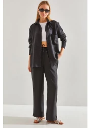 Bianco Lucci Women's Elastic Waist Trousers Bottom and Top Set
