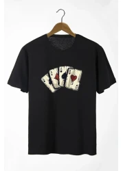 Pasage Azurco Oversize Playing Card Printed Black Dark T-shirt