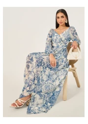 Styli Floral Print Long Sleeves A-Line Maxi Dress