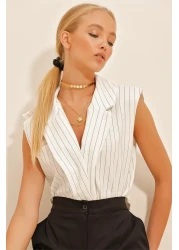 Trend Alaçatı Stili Women's White Shirt Collar Fillet Striped Blouse ALC-X10724