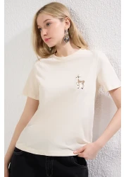 Trendyol Collection 100% Cotton Embroidered - Regular Fit T-Shirt Twoss24Ts00160