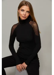 Cool & Sexy بلوزة تول سوداء منقطة للسيدات EY1098