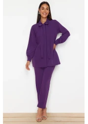 Trendyol Modest Purple Bird Eye Detailed Aerobin Woven Lower Upper Set TCTSS24US00054