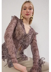 Trendyol Collection Snake Print See-Through Tie-Detailed Chiffon Blouse - Twoss25Bz00427