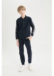 Defacto 2-Piece Set for Boy - College Collar Zip-Up Bomber Cardigan and Elastic Sweatpants D9854A825Sp
