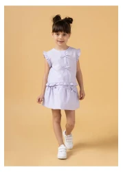 Magu Girl's Cotton Bow Flounce Suit - Summer Double Set with Sleeveless Top and Skirt