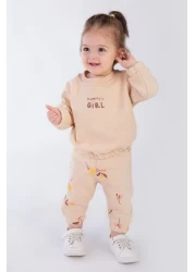 Magu Floral Patterned Cotton Sweatshirt and Sweatpants Set for Baby Girl