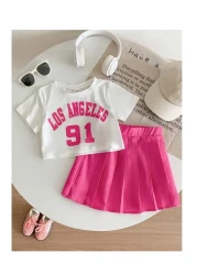 My Kids Wear Pleated Skirt Printed Girl's Suit