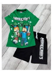 Minecraft Boy's Green Color Shorts Combed Cotton Suit New Season