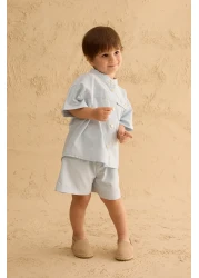 Fahhar Kids Pat Detailed Shirt Suit Blue