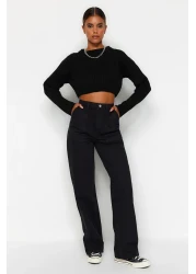 Trendyol Collection جينز أسود بجيب عالي الخصر وواسع الساق TWOAW22JE0595