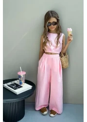 Magu Girl's Cotton Tank Top and Wide Leg Pants Set - Summer Elegance