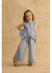Fahhar Kids Cotton Suit with Flounces on the Sides Light Blue