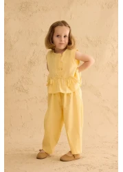 Fahhar Kids Ribbon Linen Suit Yellow