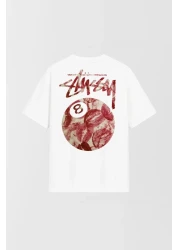 THE RULE تي شيرت Stüssy Kiss للجنسين مطبوع كبير الحجم 100% قطن واسع القطع أبيض اللون برقبة دائرية RF0512