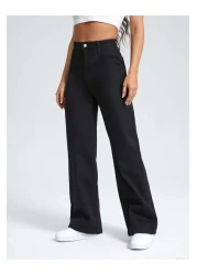 SHEVEGA Black High Waist Wide Leg Boyfrien Jeans