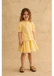 Fahhar Kids Water Stone Detailed Skirt Suit Yellow