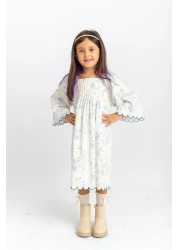 Cigit 2-7 Years Ecru Poplin Dress - Slice Embroidery and Pattern