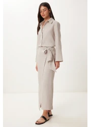 Happiness İstanbul Women's Beige Linen Shirt Skirt Suit Fn03475
