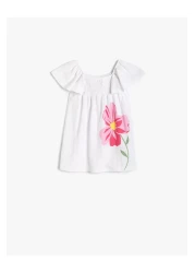 Koton Short Sleeve Floral Printed Gipe Detailed Dress