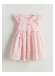 LC Waikiki Lcw Kids Pink Crew Neck Floral Girl Poplin Dress S58355Z1Nvy25