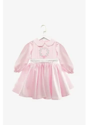 Le Mabelle Pink Long Sleeve Flower Embroidered Girl's Dress - Rina