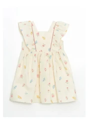 LC Waikiki Lcw Kids Beige Square Collar Linen Girl's Dress