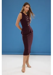 Trendyol Collection Burgundy Button Detailed Vest-Skirt Knitwear Bottom-Top Suit Twoss25Au00051