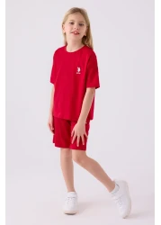 U.S. Polo Assn. بدلة برمودا حمراء للبنات