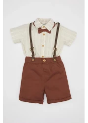 Defacto 4-Piece Striped Set for Baby Boy - Poplin Shirt, Shorts and Bow Tie Pants B8082A524Sm