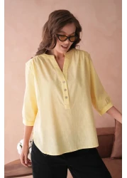 Park Karon V-Neck Button Detailed Woven Blouse
