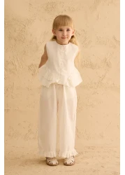 Fahhar Kids Cotton Suit with Flounces on the Sides Ecru