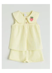 LC Waikiki Strawberry Embroidered Baby Girl Blouse and Shorts 2-Piece