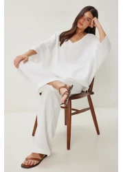 Happiness İstanbul Women's Ecru Muslin Blouse Trousers Set Fn03473
