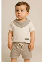 TRENDİMİZBİR Unisex Cotton Scarf Beige Muslin Bottom Top Set