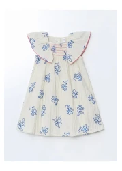 LC Waikiki Lcw kids ecru floral pleated girls' linen dress
