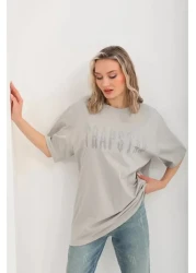 Viyamo Gray Unisex Oversize Stone Patterned T-Shirt